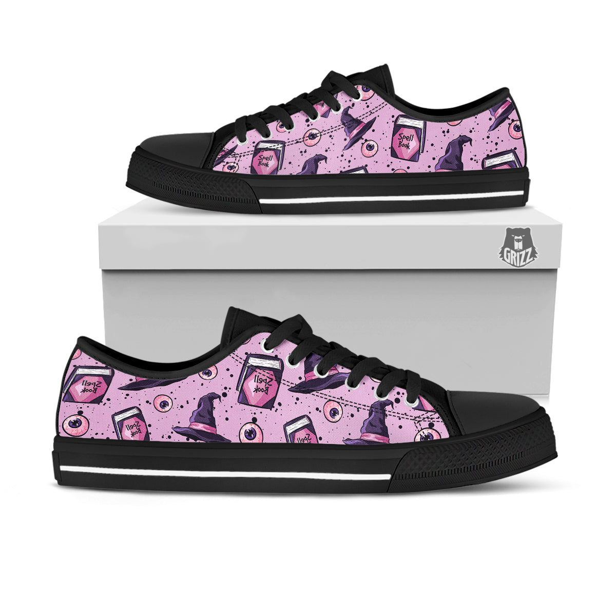 Hat Wizard Print Pattern Black Low Top Shoes-grizzshop
