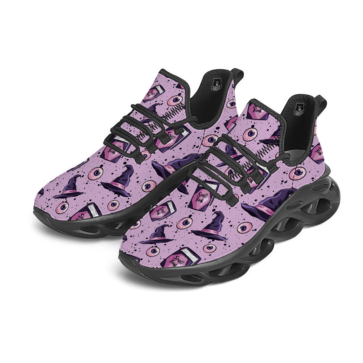 Hat Wizard Print Pattern Black Running Shoes-grizzshop