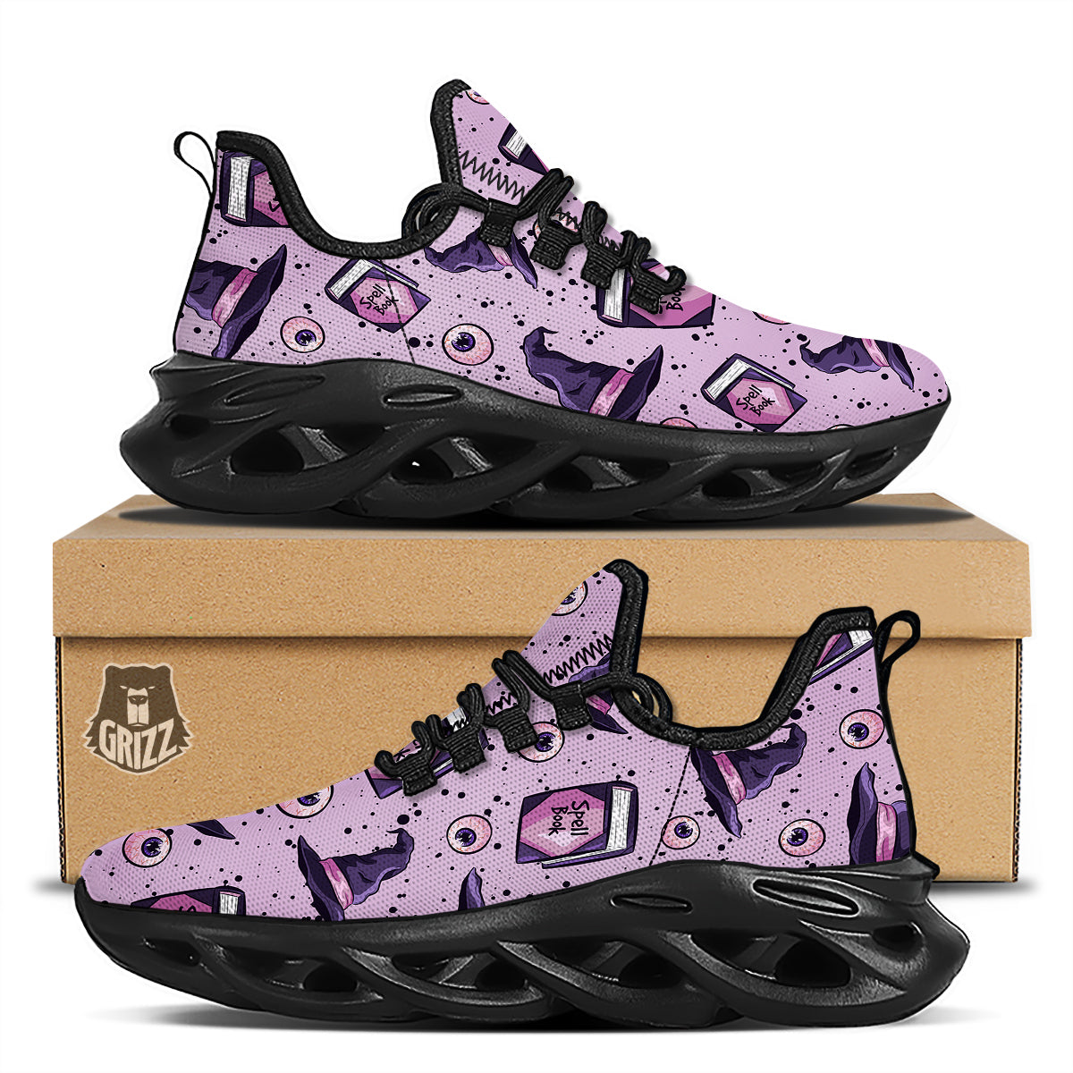 Hat Wizard Print Pattern Black Running Shoes-grizzshop