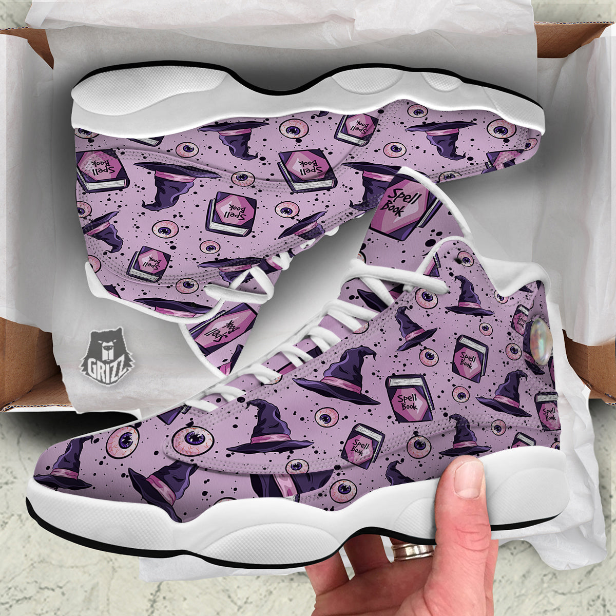 Hat Wizard Print Pattern White Basketball Shoes-grizzshop