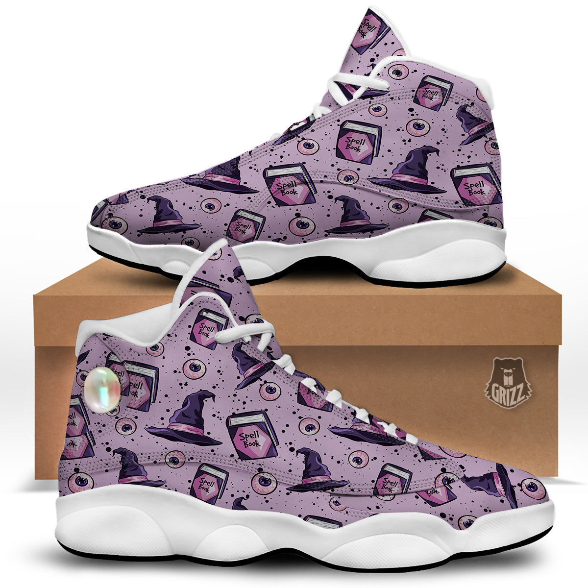 Hat Wizard Print Pattern White Basketball Shoes-grizzshop