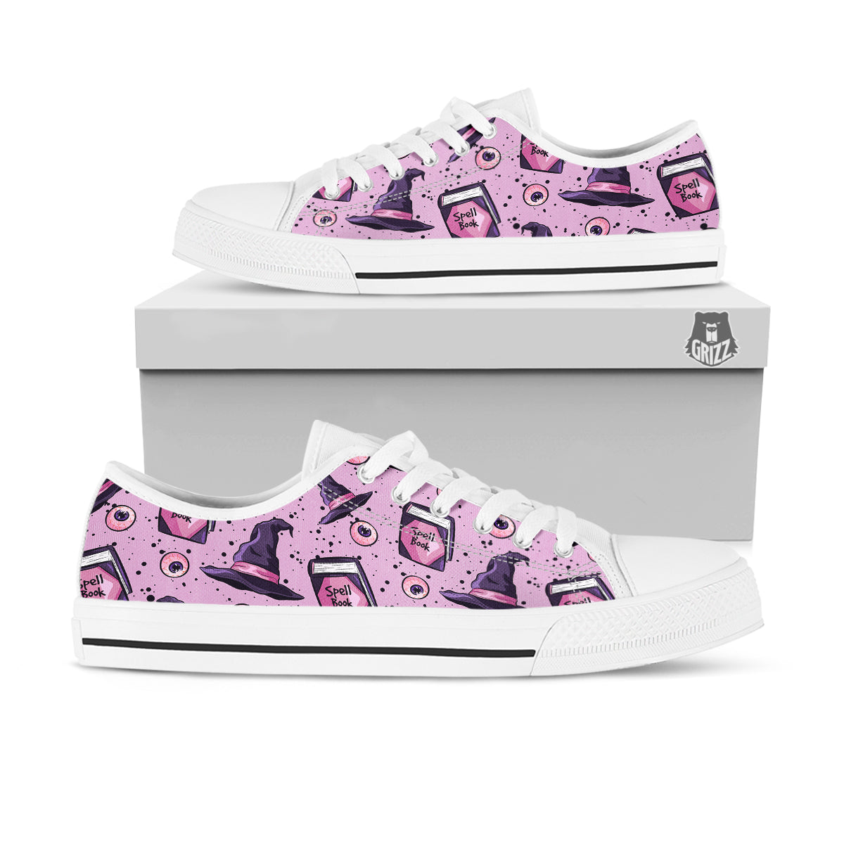 Hat Wizard Print Pattern White Low Top Shoes-grizzshop