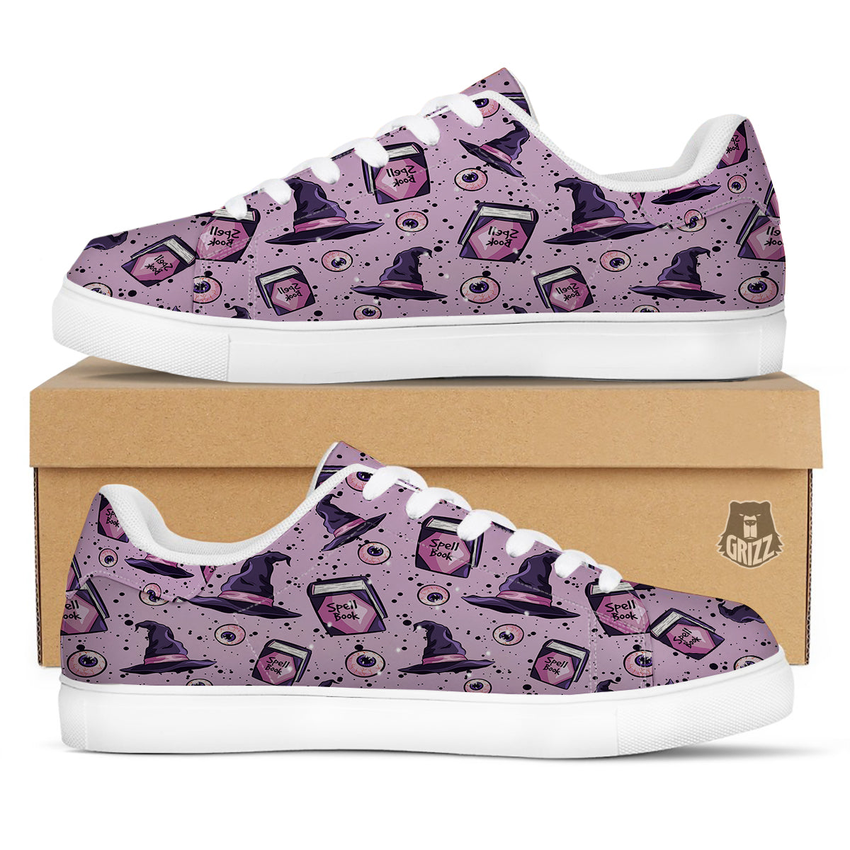 Hat Wizard Print Pattern White Low Top Sneakers-grizzshop