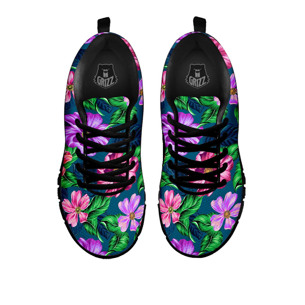 Hawaii Flowers Tropical Print Pattern Black Sneaker-grizzshop