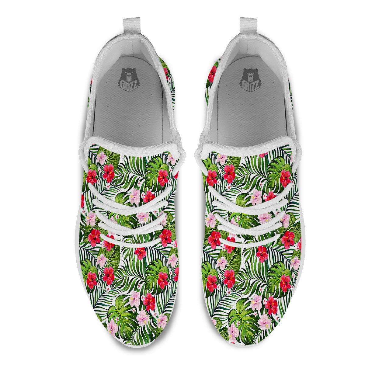 Hawaii Hibiscus Monstera Print Pattern White Athletic Shoes-grizzshop