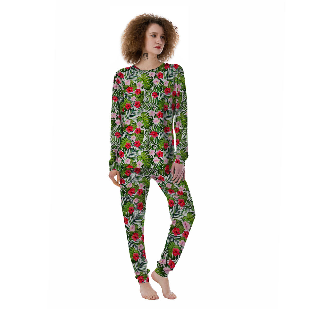 Hawaii Hibiscus Monstera Print Pattern Women's Pajamas-grizzshop