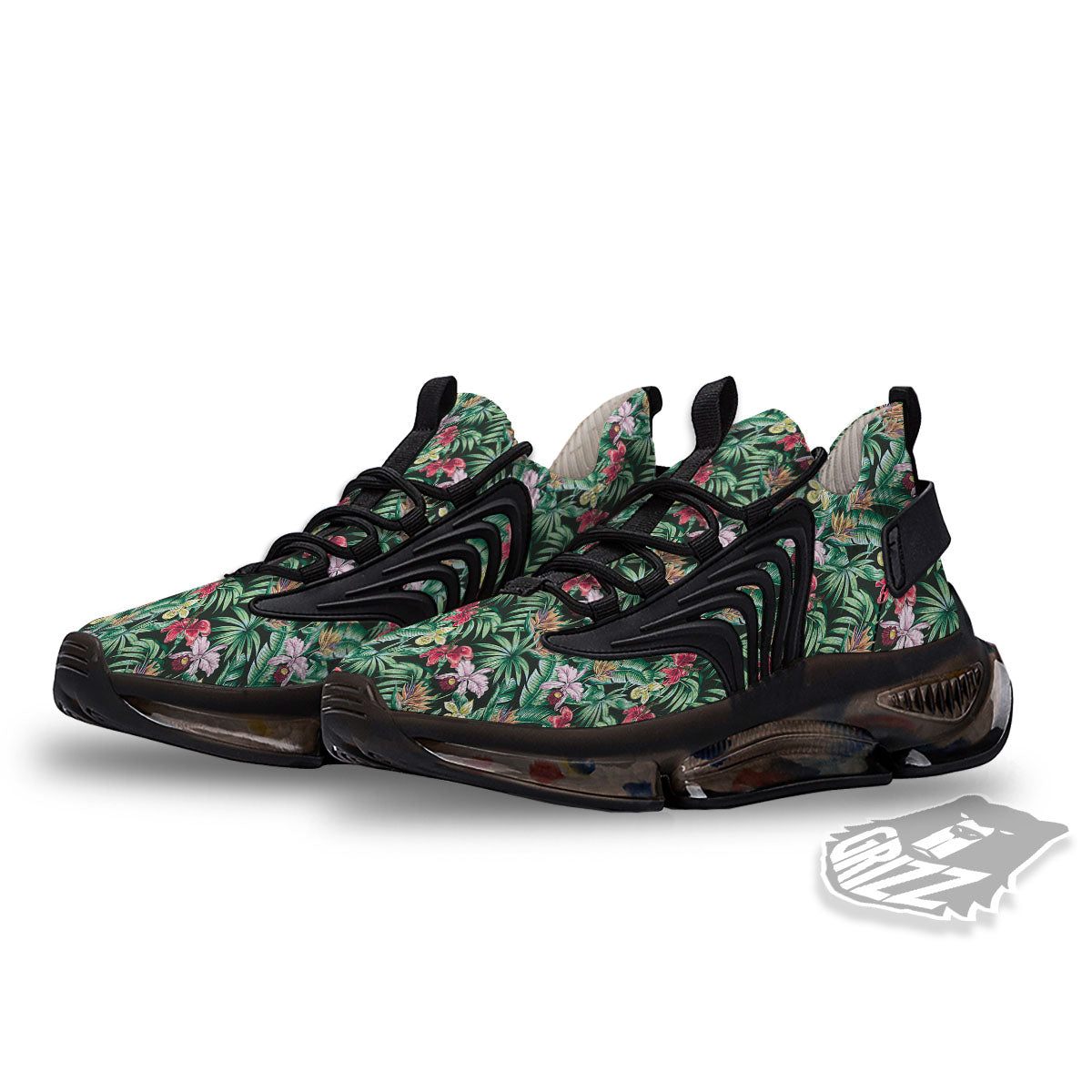 Hawaii Hibiscus Orchids Print Pattern Black Gym Shoes-grizzshop