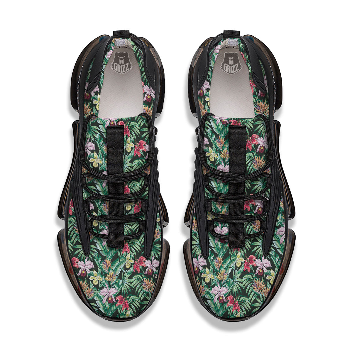Hawaii Hibiscus Orchids Print Pattern Black Gym Shoes-grizzshop