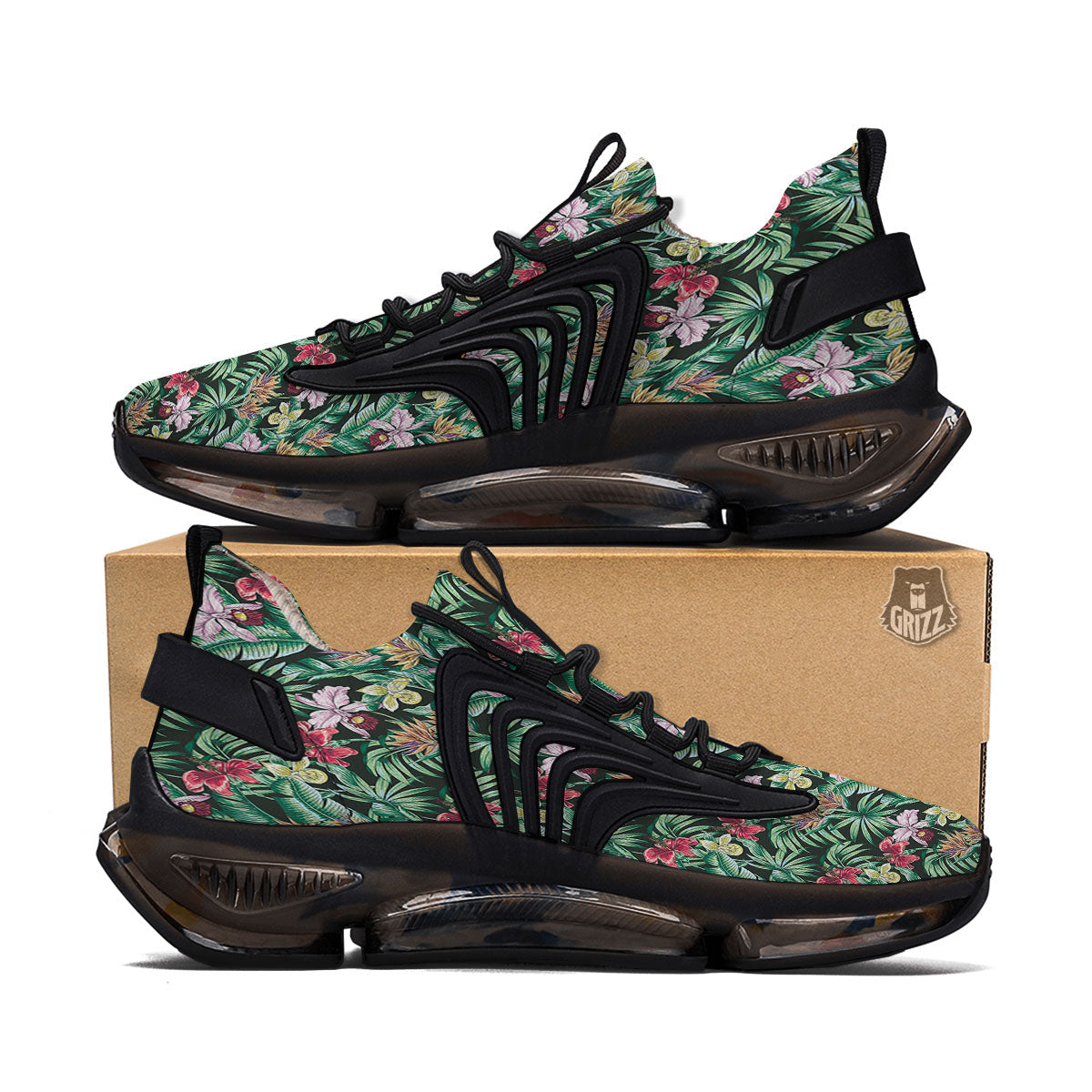Hawaii Hibiscus Orchids Print Pattern Black Gym Shoes-grizzshop