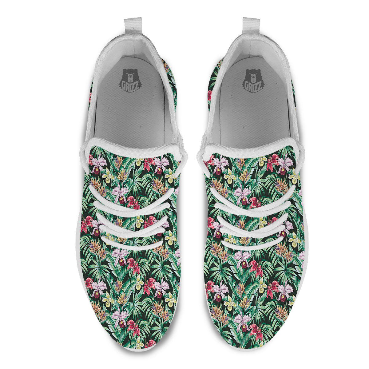 Hawaii Hibiscus Orchids Print Pattern White Athletic Shoes-grizzshop