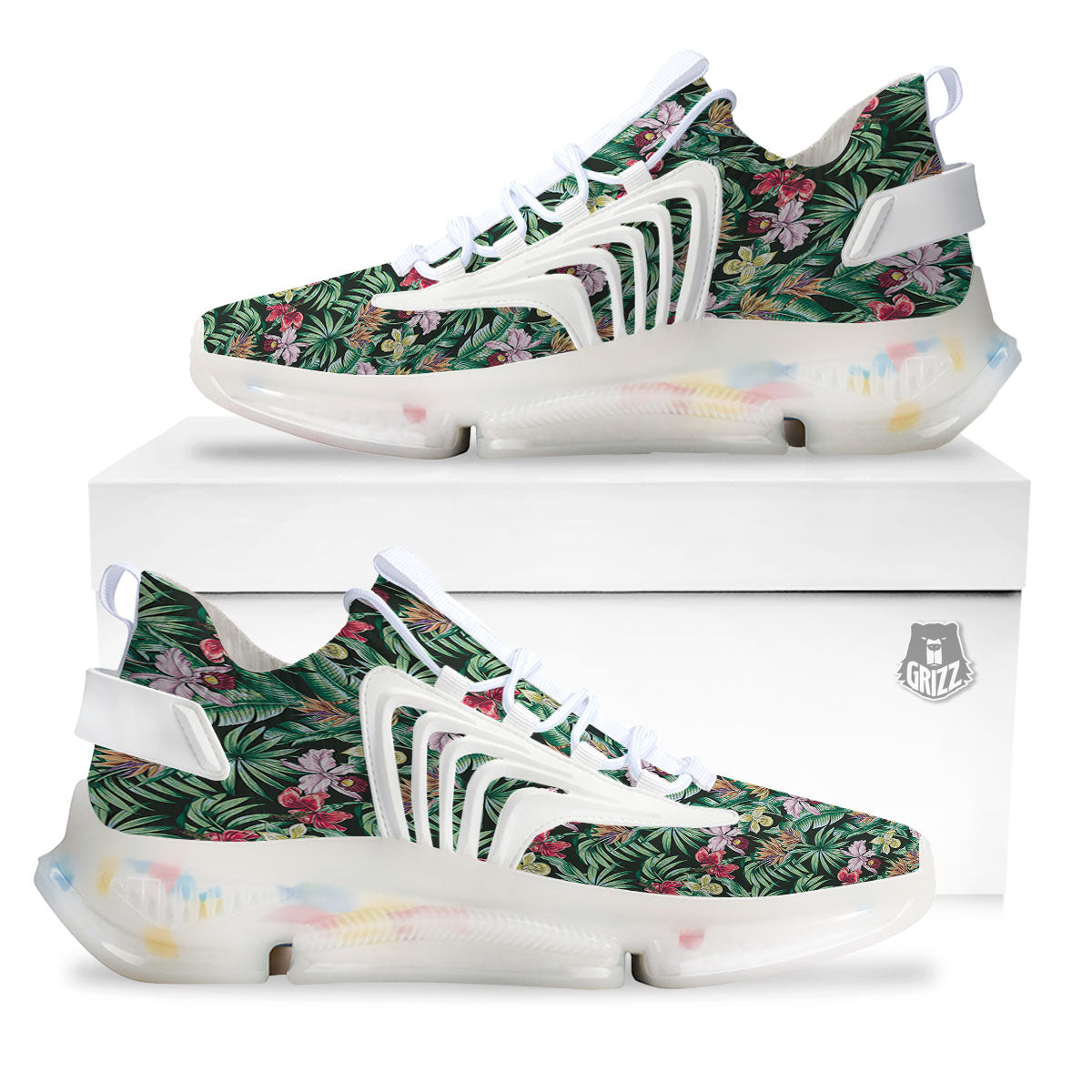 Hawaii Hibiscus Orchids Print Pattern White Gym Shoes-grizzshop