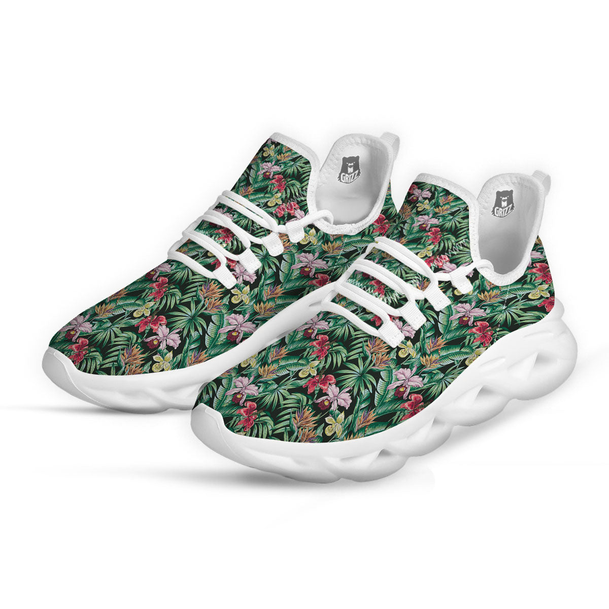 Hawaii Hibiscus Orchids Print Pattern White Running Shoes-grizzshop