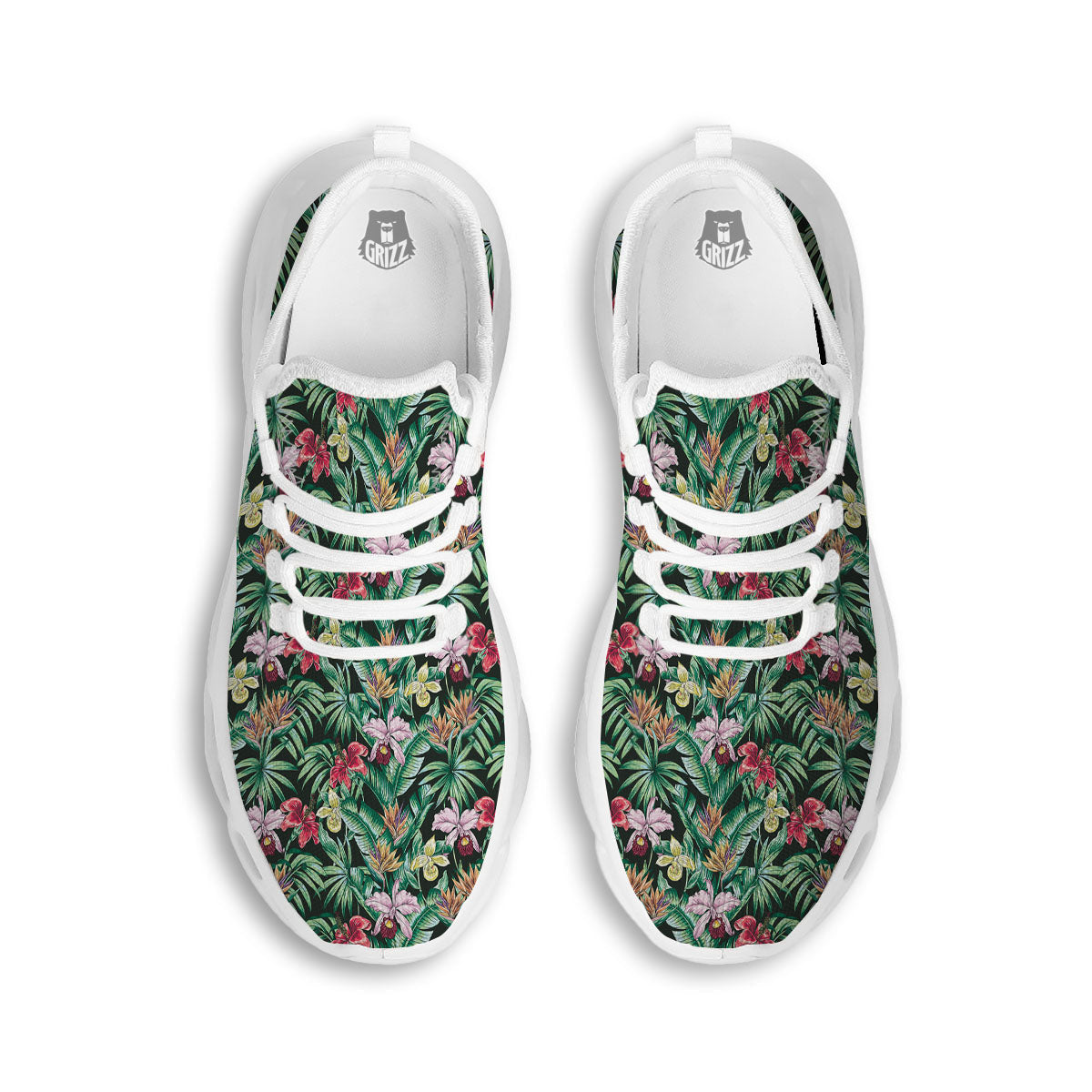 Hawaii Hibiscus Orchids Print Pattern White Running Shoes-grizzshop