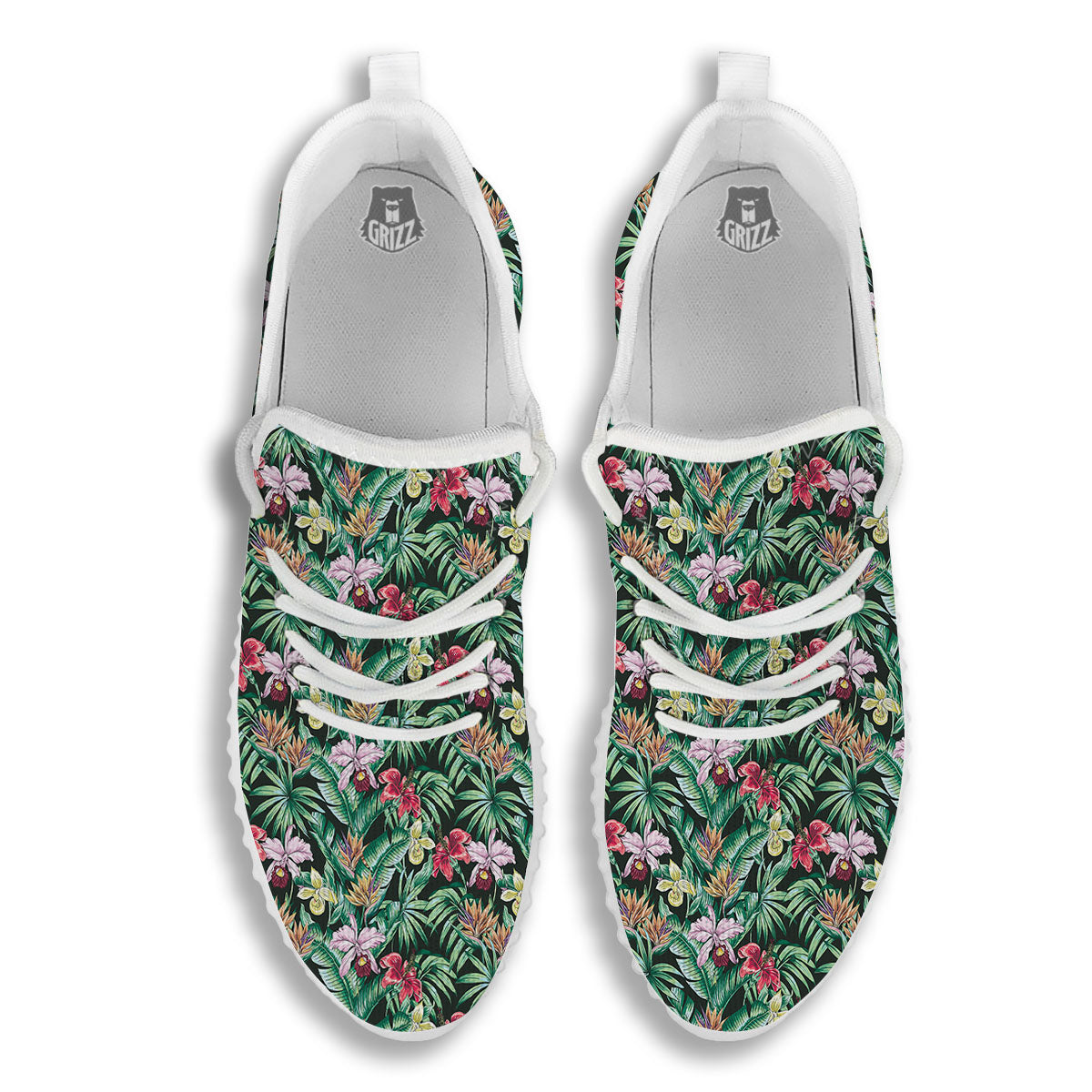 Hawaii Hibiscus Orchids Print Pattern White Walking Shoes-grizzshop