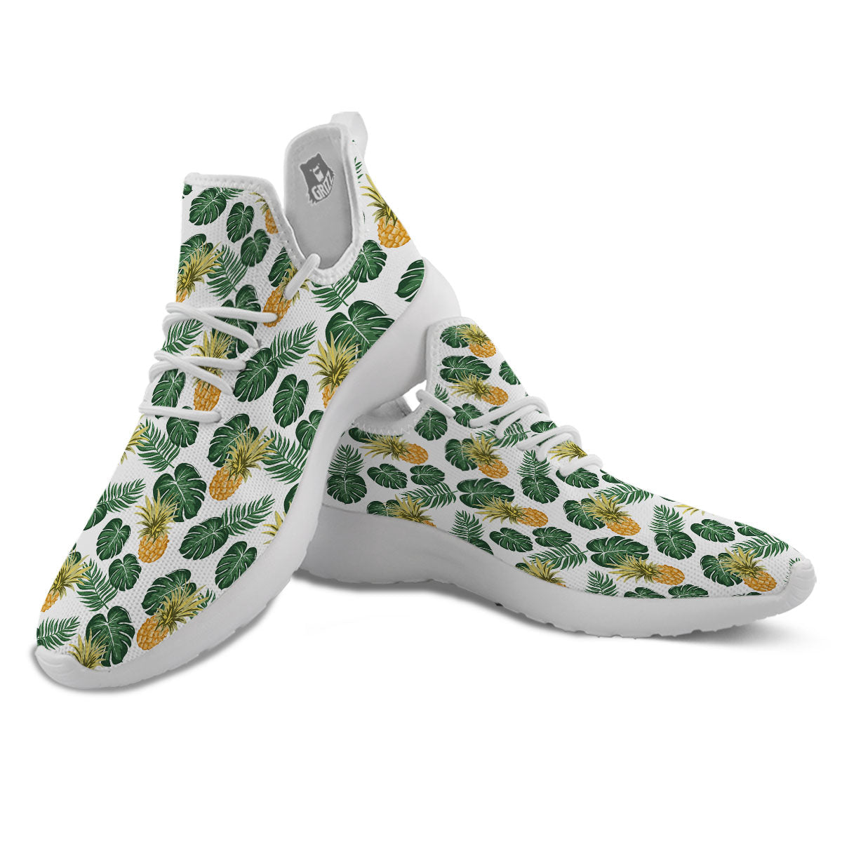 Hawaii Hibiscus Pineapple Print Pattern White Athletic Shoes-grizzshop