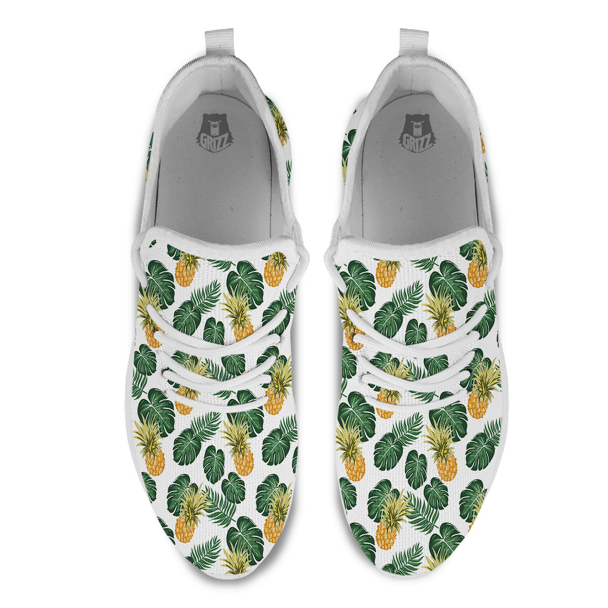 Hawaii Hibiscus Pineapple Print Pattern White Athletic Shoes-grizzshop