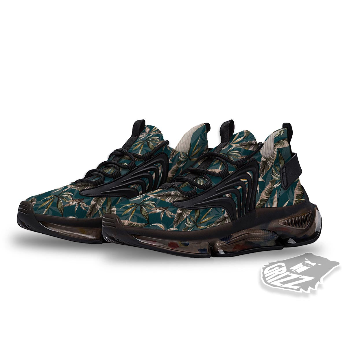 Hawaii Leaf Green Tropical Print Pattern Black Gym Shoes-grizzshop