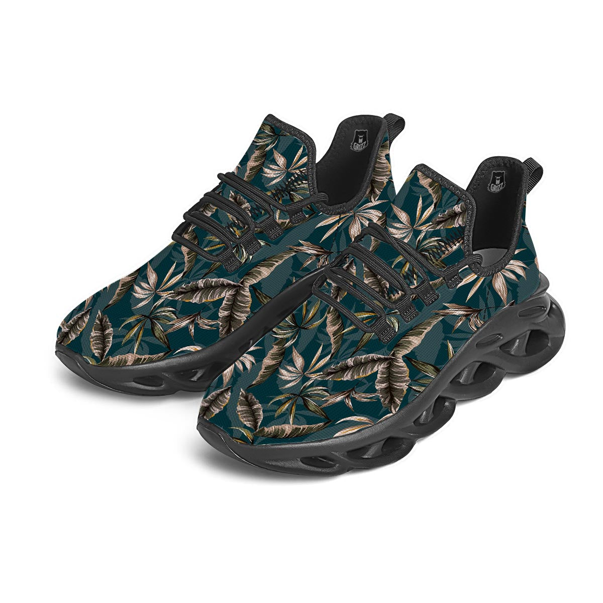 Hawaii Leaf Green Tropical Print Pattern Black Running Shoes-grizzshop