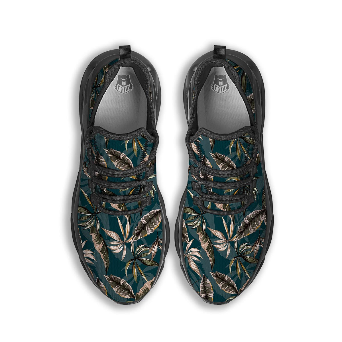 Hawaii Leaf Green Tropical Print Pattern Black Running Shoes-grizzshop