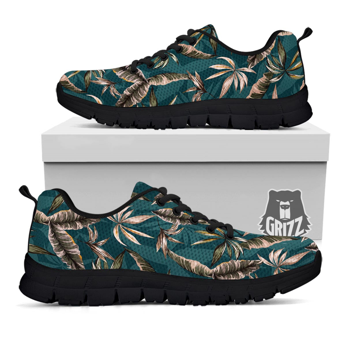 Hawaii Leaf Green Tropical Print Pattern Black Sneaker-grizzshop