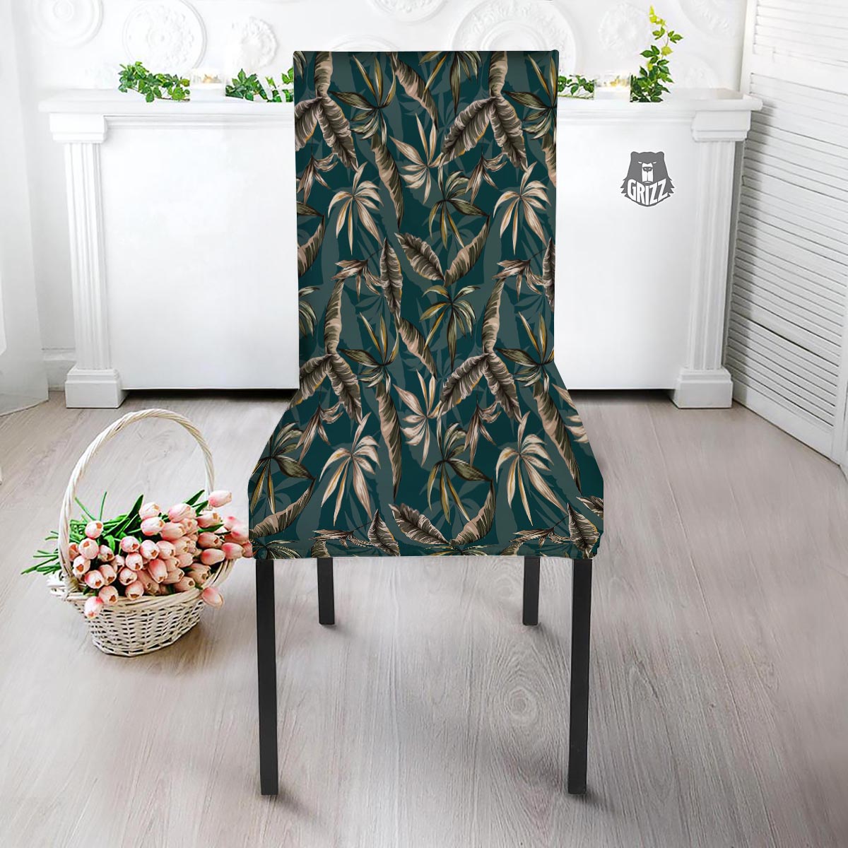 Hawaii Leaf Green Tropical Print Pattern Dining Chair Slipcover-grizzshop