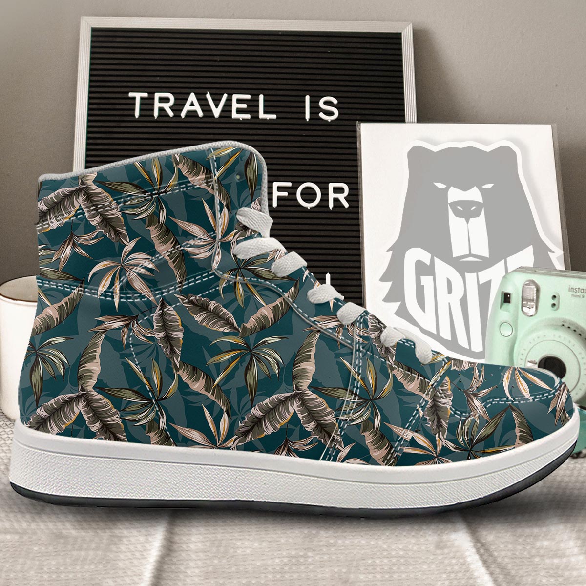 Hawaii Leaf Green Tropical Print Pattern High Top Sneakers-grizzshop