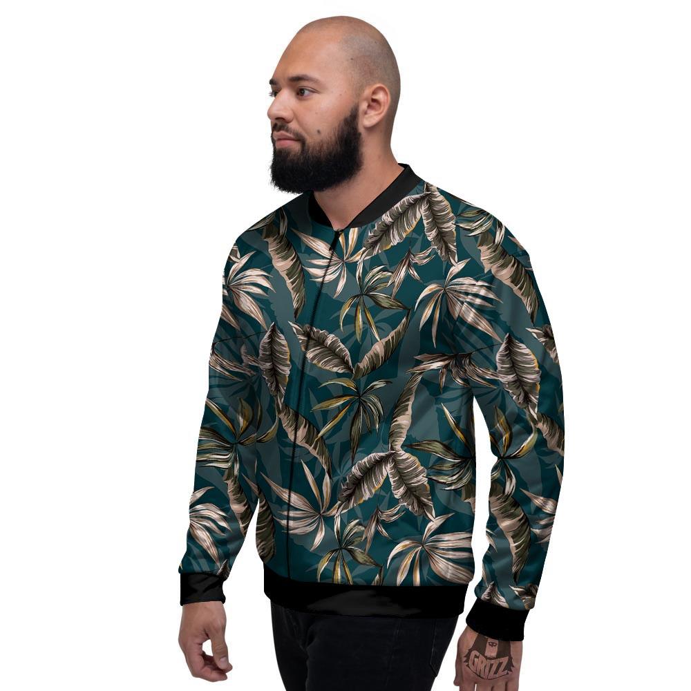 Hawaii Leaf Green Tropical Print Pattern Men's Bomber Jacket-grizzshop