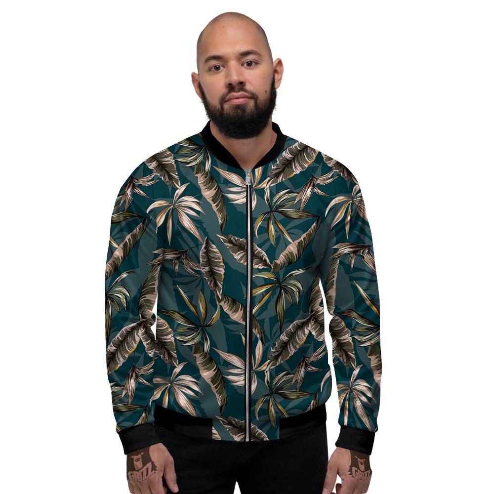 Hawaii Leaf Green Tropical Print Pattern Men's Bomber Jacket-grizzshop