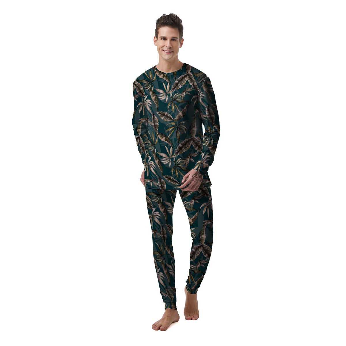 Hawaii Leaf Green Tropical Print Pattern Men's Pajamas-grizzshop