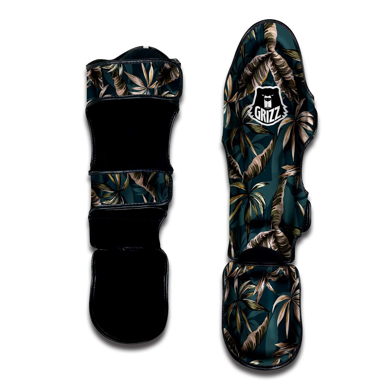 Hawaii Leaf Green Tropical Print Pattern Muay Thai Shin Guards-grizzshop