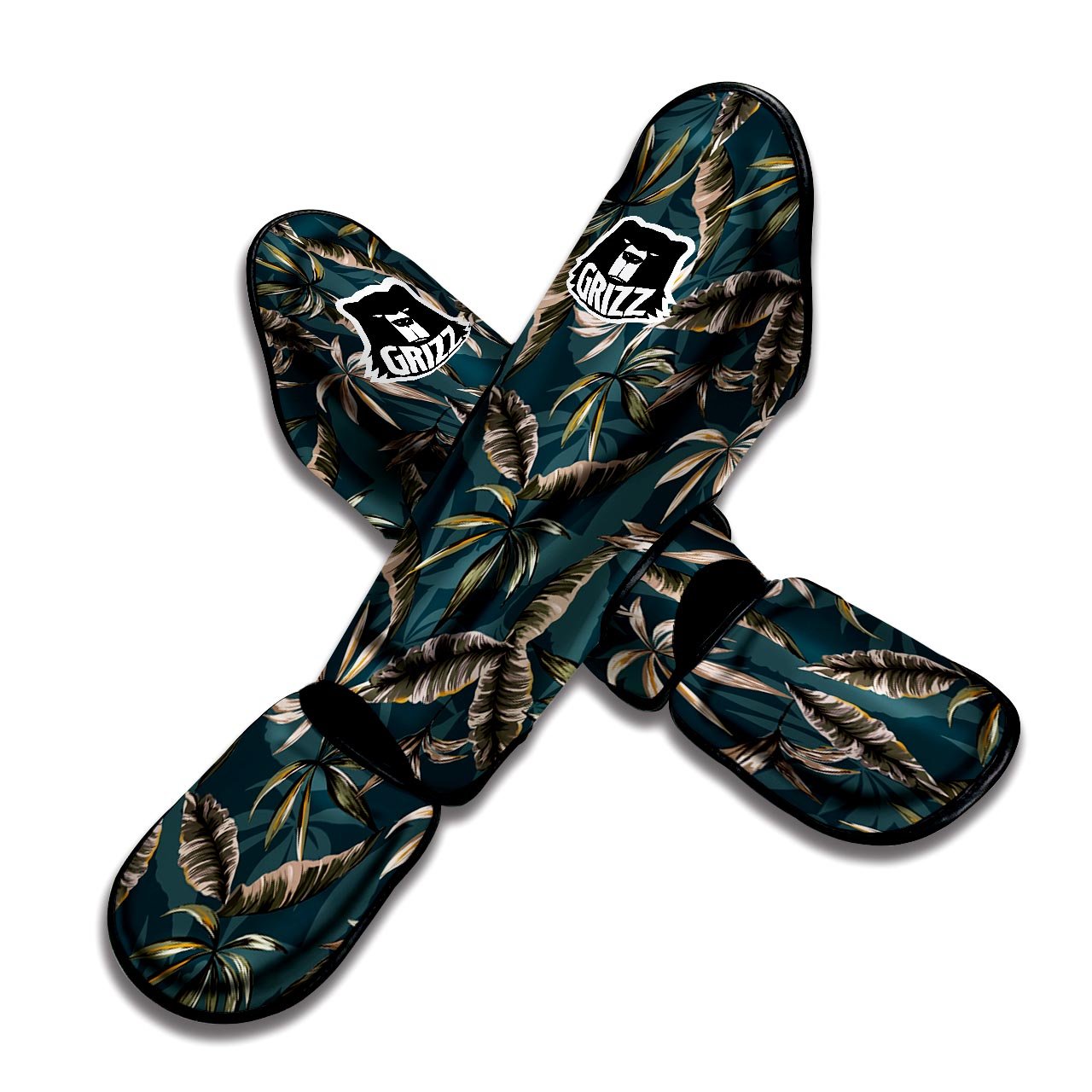 Hawaii Leaf Green Tropical Print Pattern Muay Thai Shin Guards-grizzshop