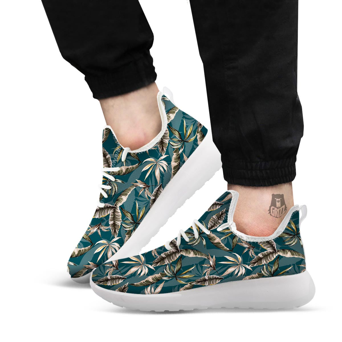 Hawaii Leaf Green Tropical Print Pattern White Athletic Shoes-grizzshop