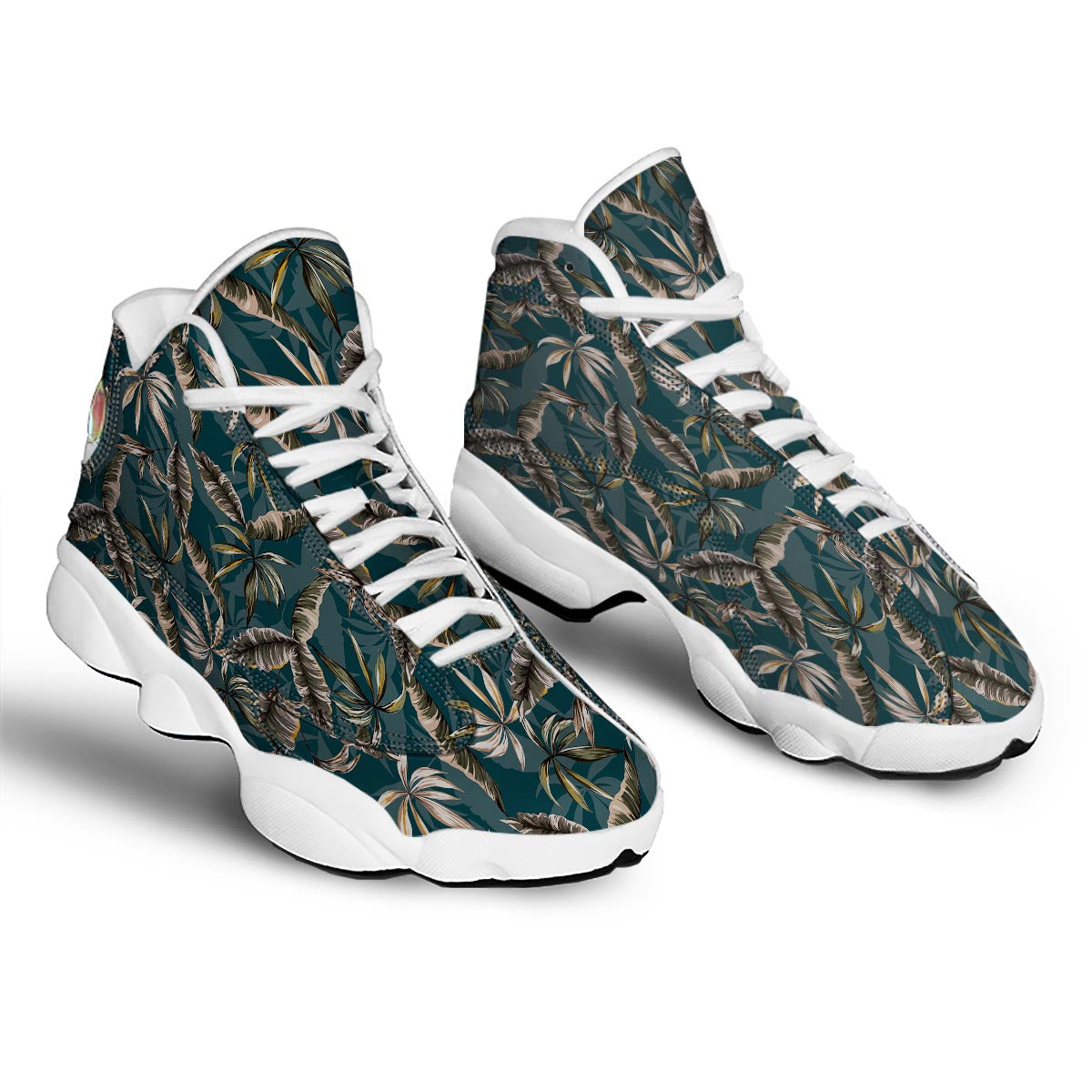 Hawaii Leaf Green Tropical Print Pattern White Basketball Shoes-grizzshop