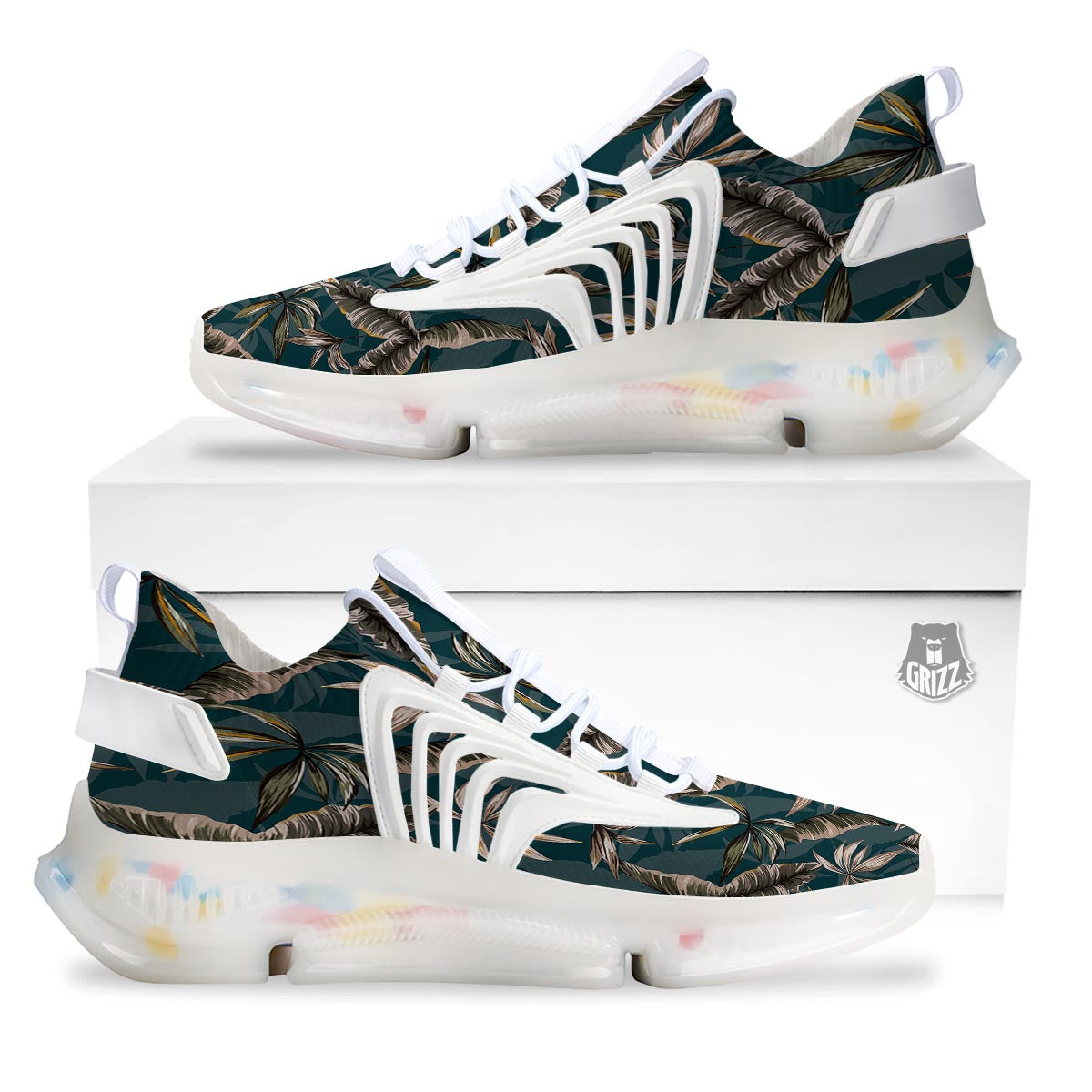 Hawaii Leaf Green Tropical Print Pattern White Gym Shoes-grizzshop