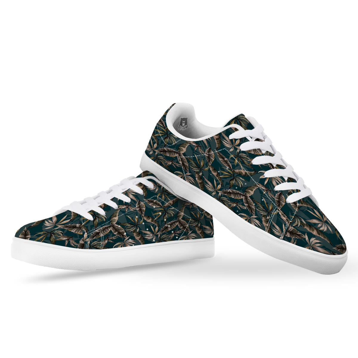 Hawaii Leaf Green Tropical Print Pattern White Low Top Sneakers-grizzshop
