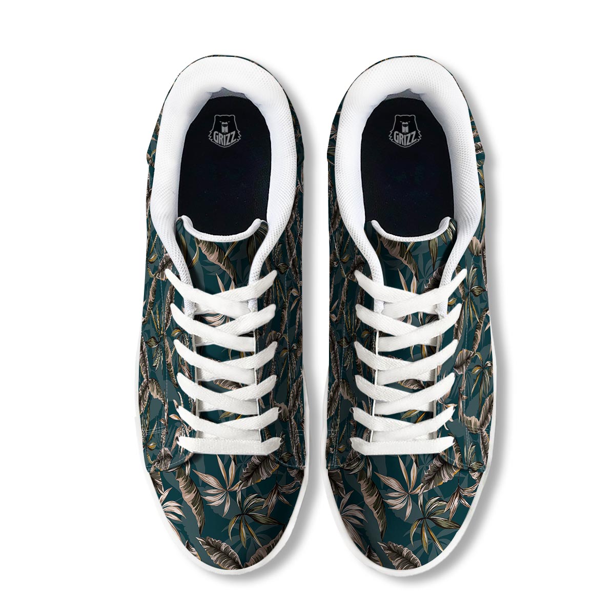 Hawaii Leaf Green Tropical Print Pattern White Low Top Sneakers-grizzshop