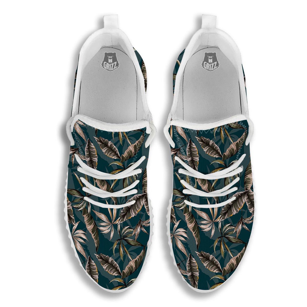 Hawaii Leaf Green Tropical Print Pattern White Walking Shoes-grizzshop