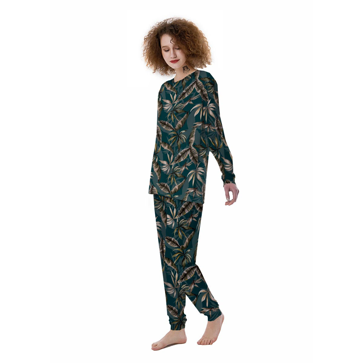 Hawaii Leaf Green Tropical Print Pattern Women's Pajamas-grizzshop