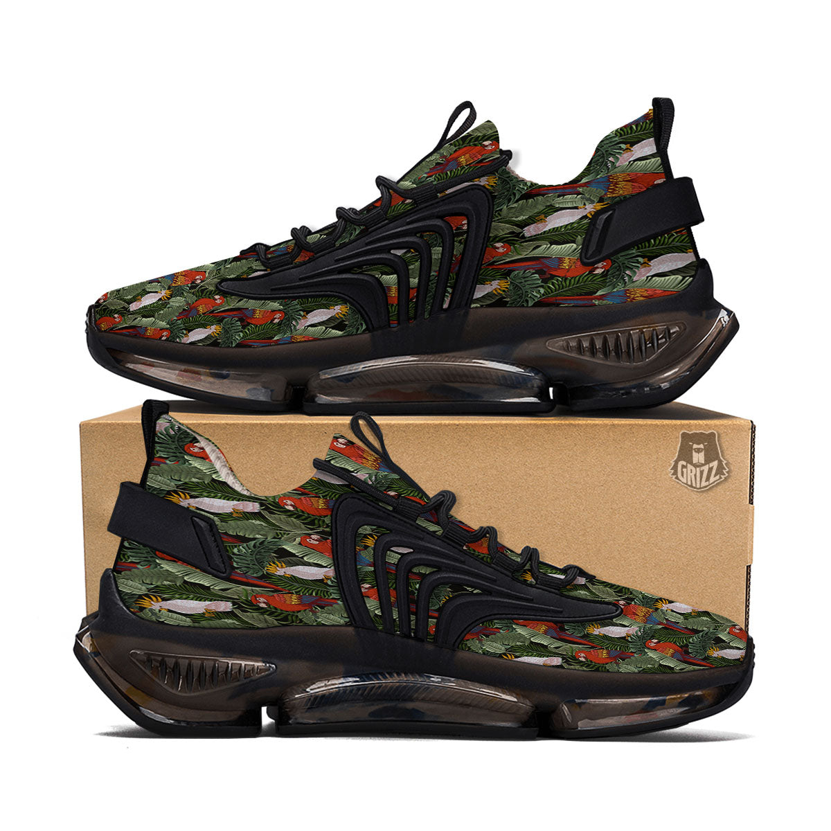 Hawaii Leaf Parrot Banana Print Pattern Black Gym Shoes-grizzshop