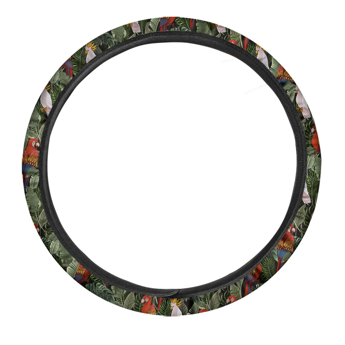 Hawaii Leaf Parrot Banana Print Pattern Car Steering Wheel Cover-grizzshop