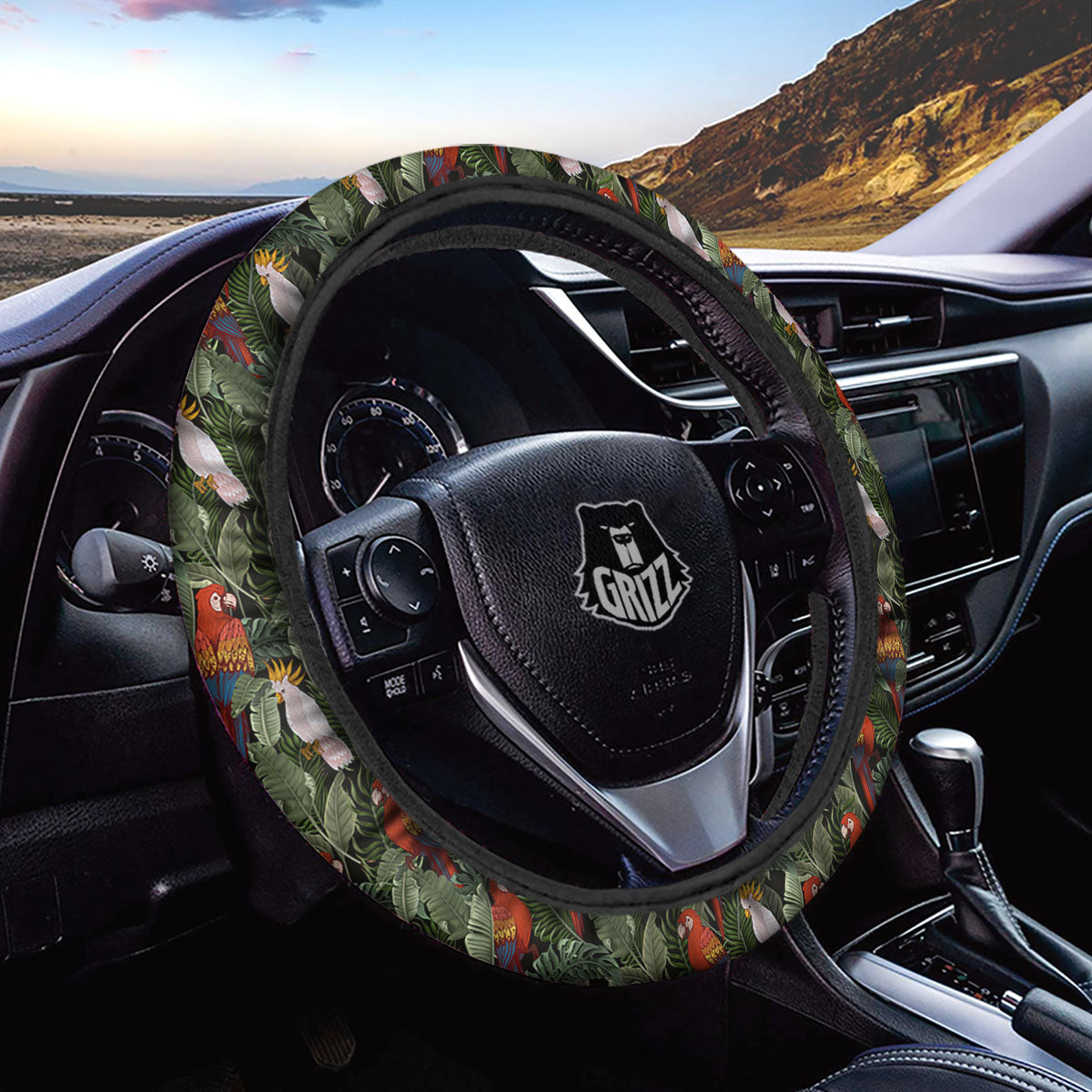 Hawaii Leaf Parrot Banana Print Pattern Car Steering Wheel Cover-grizzshop