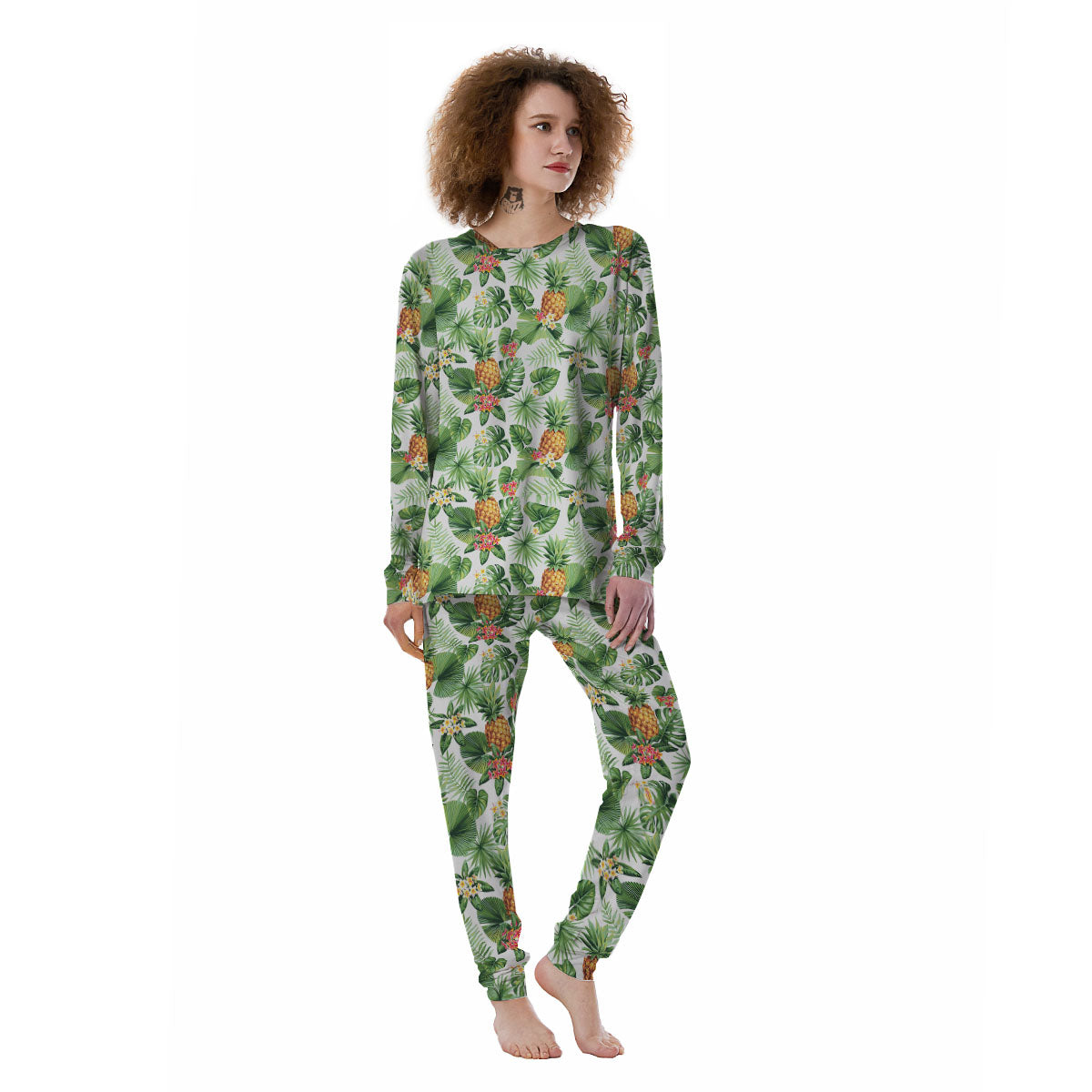 Hawaii Leaves Pineapple Print Pattern Women's Pajamas-grizzshop