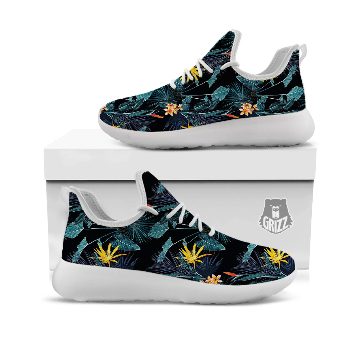 Hawaii Night Tropical Print Pattern White Athletic Shoes-grizzshop