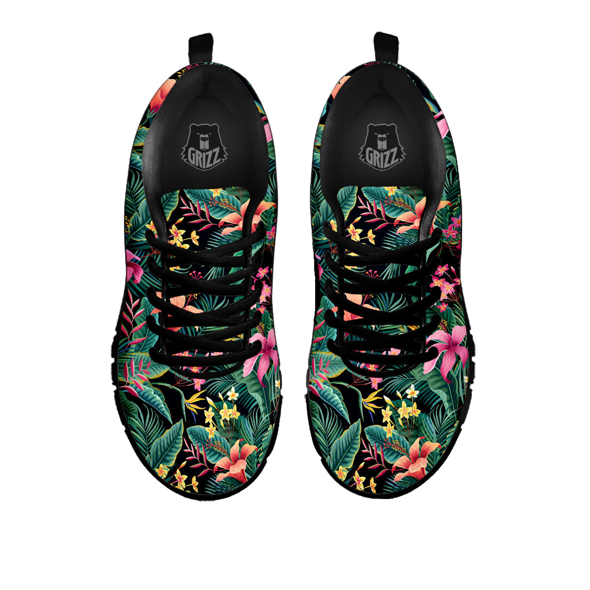 Hawaii Plants Tropical Print Pattern Black Sneaker-grizzshop