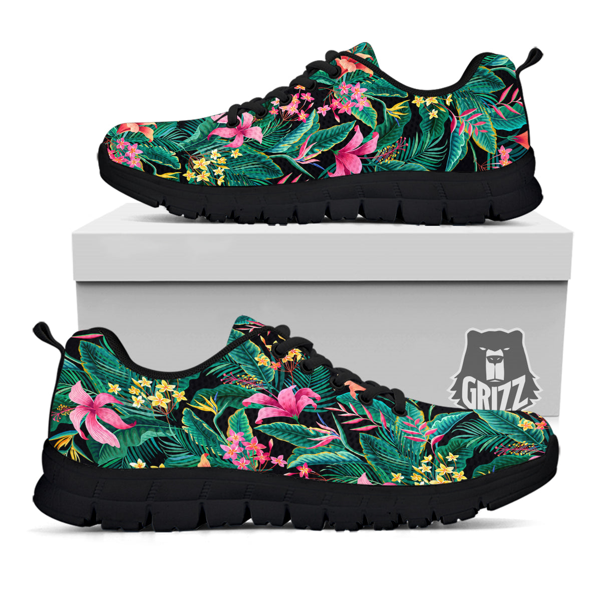 Hawaii Plants Tropical Print Pattern Black Sneaker-grizzshop