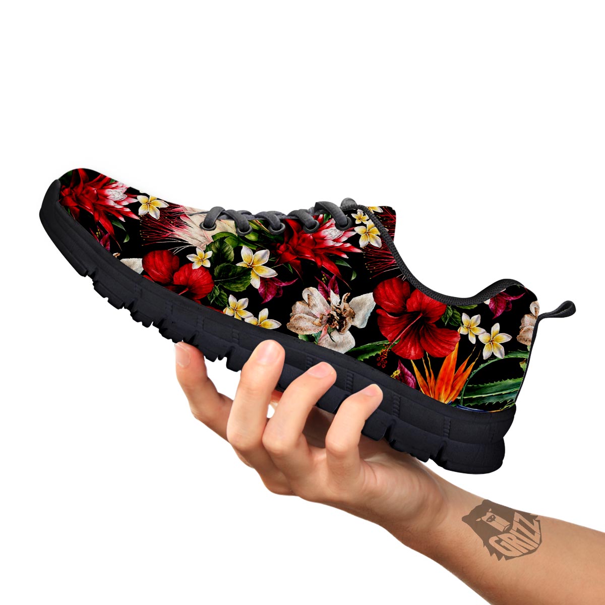 Hawaii Summer Tropical Print Pattern Black Sneaker-grizzshop