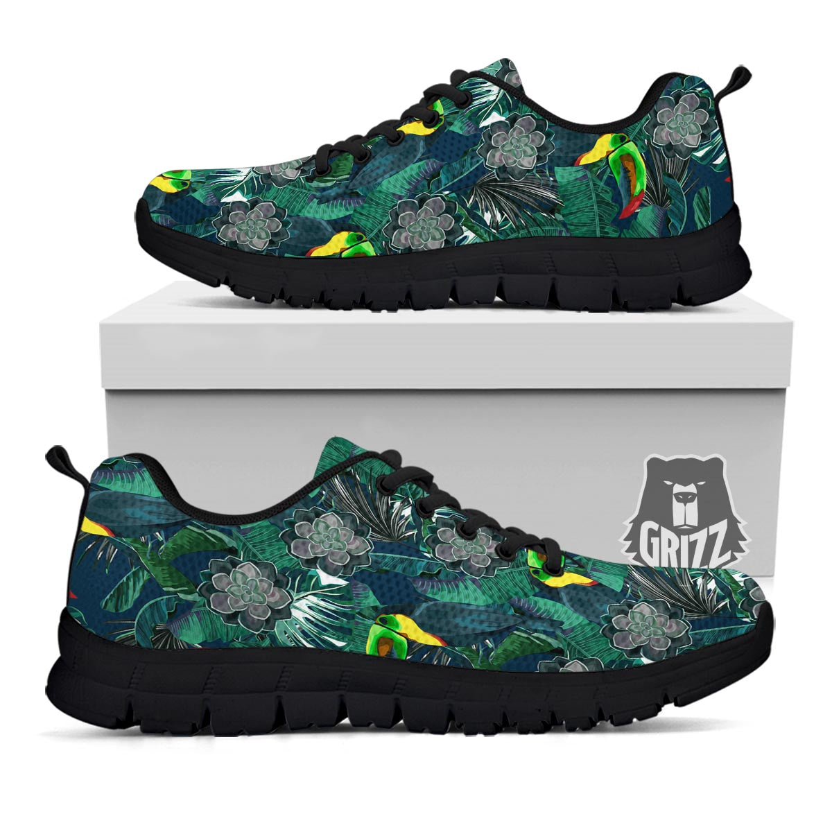 Hawaii Toucan Aloha Print Pattern Black Sneaker-grizzshop