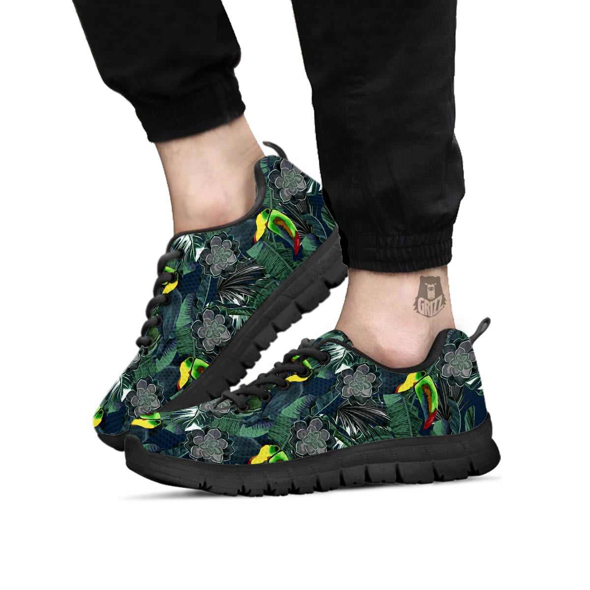 Hawaii Toucan Aloha Print Pattern Black Sneaker-grizzshop