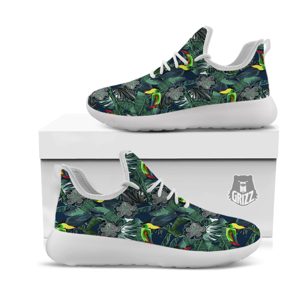 Hawaii Toucan Aloha Print Pattern White Athletic Shoes-grizzshop