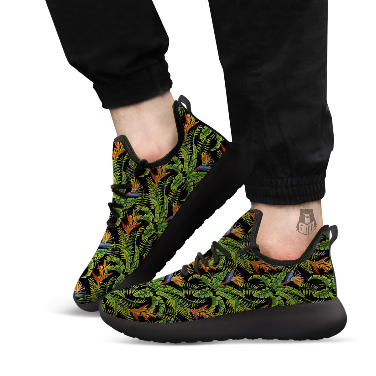 Hawaiian Banana Leaf Print Pattern Black Athletic Shoes-grizzshop